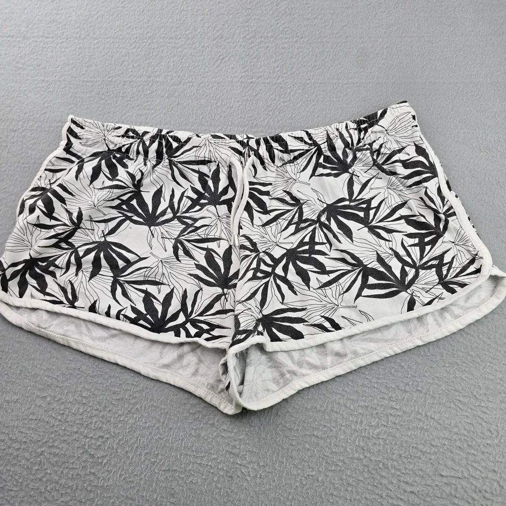 Primark Loungewear Shorts Womens Large Black White Floral Print Drawstring Waist